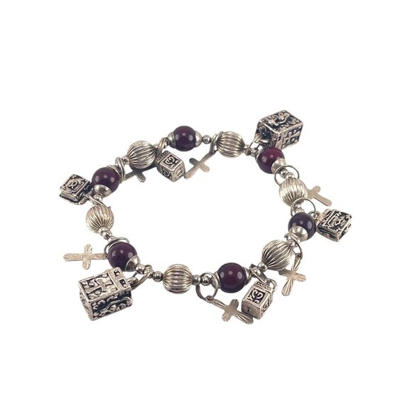Catholic Rosary Bracelet With Multicolor Beads & Cross Charms - Picture 9 of 9
